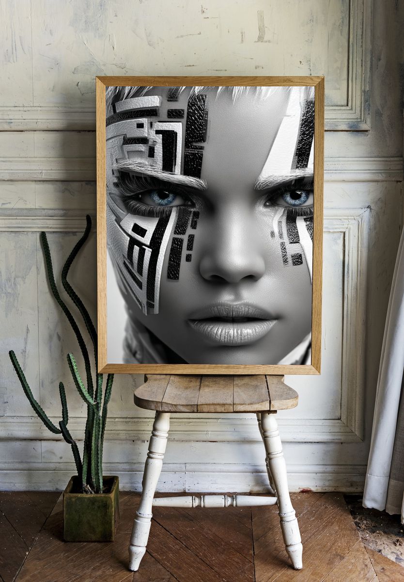 Cybernetic Portrait Illustration Poster. — room view 1