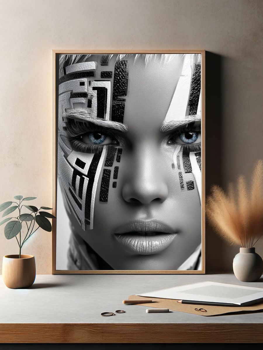 Cybernetic Portrait Illustration Poster. — room view 2
