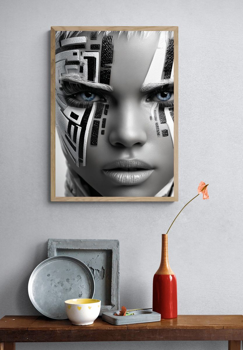 Cybernetic Portrait Illustration Poster. — room view 3