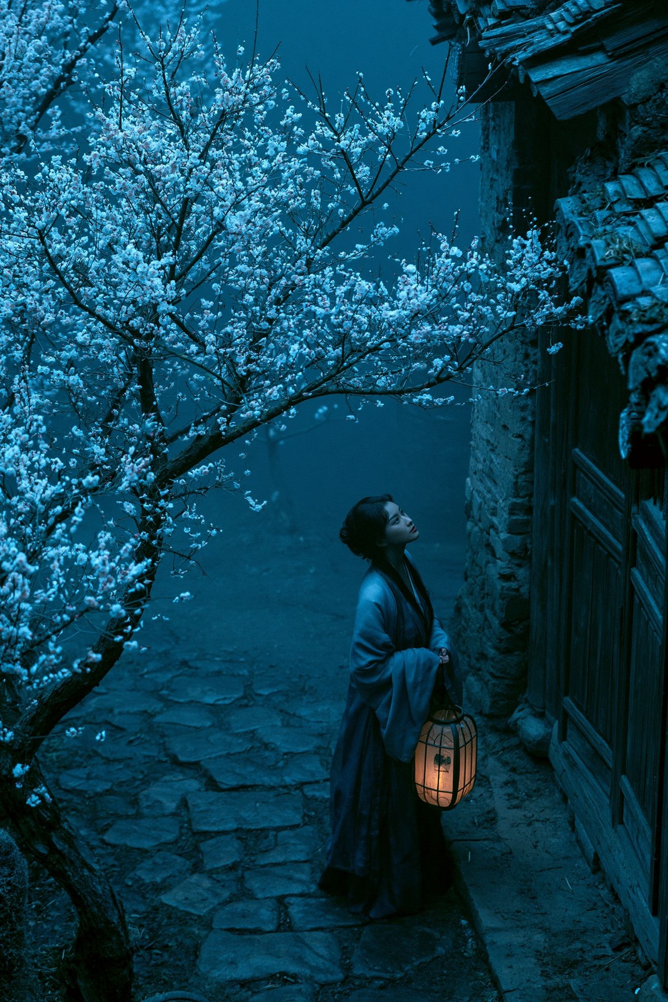 Moonlit Blossom Path Illustration Poster. poster — illustration art