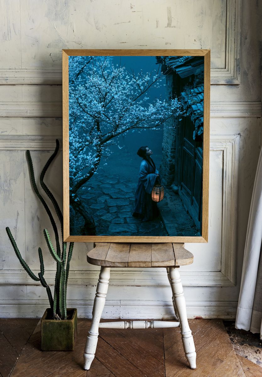 Moonlit Blossom Path Illustration Poster. room preview
