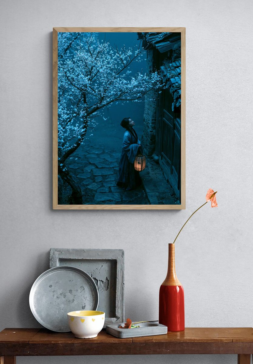 Moonlit Blossom Path Illustration Poster. — room view 3