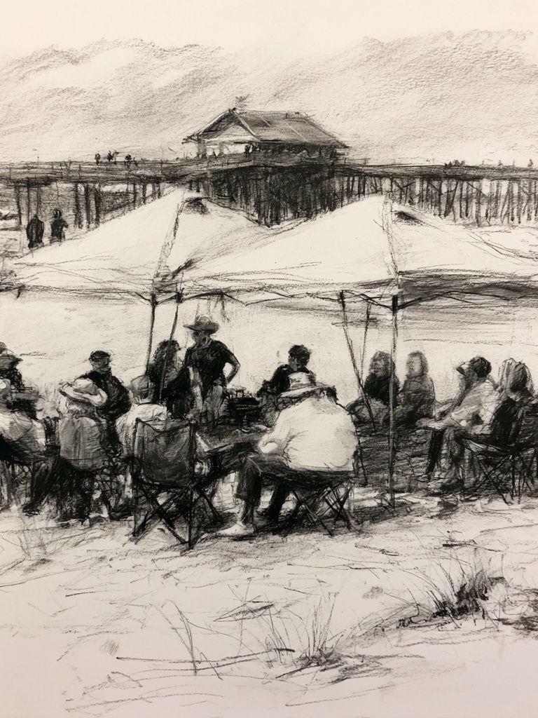 Beach Gathering Sketch Print. poster — illustration art
