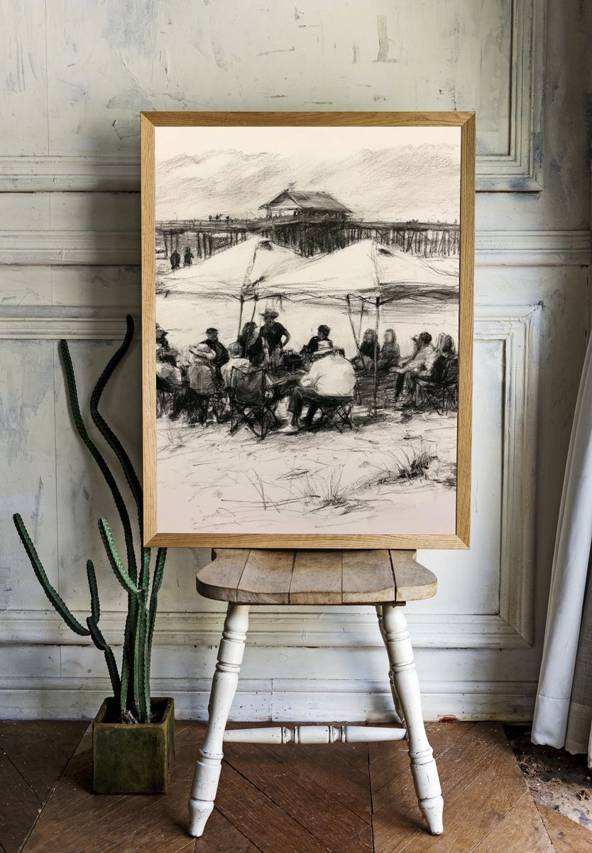 Beach Gathering Sketch Print. — room view 1