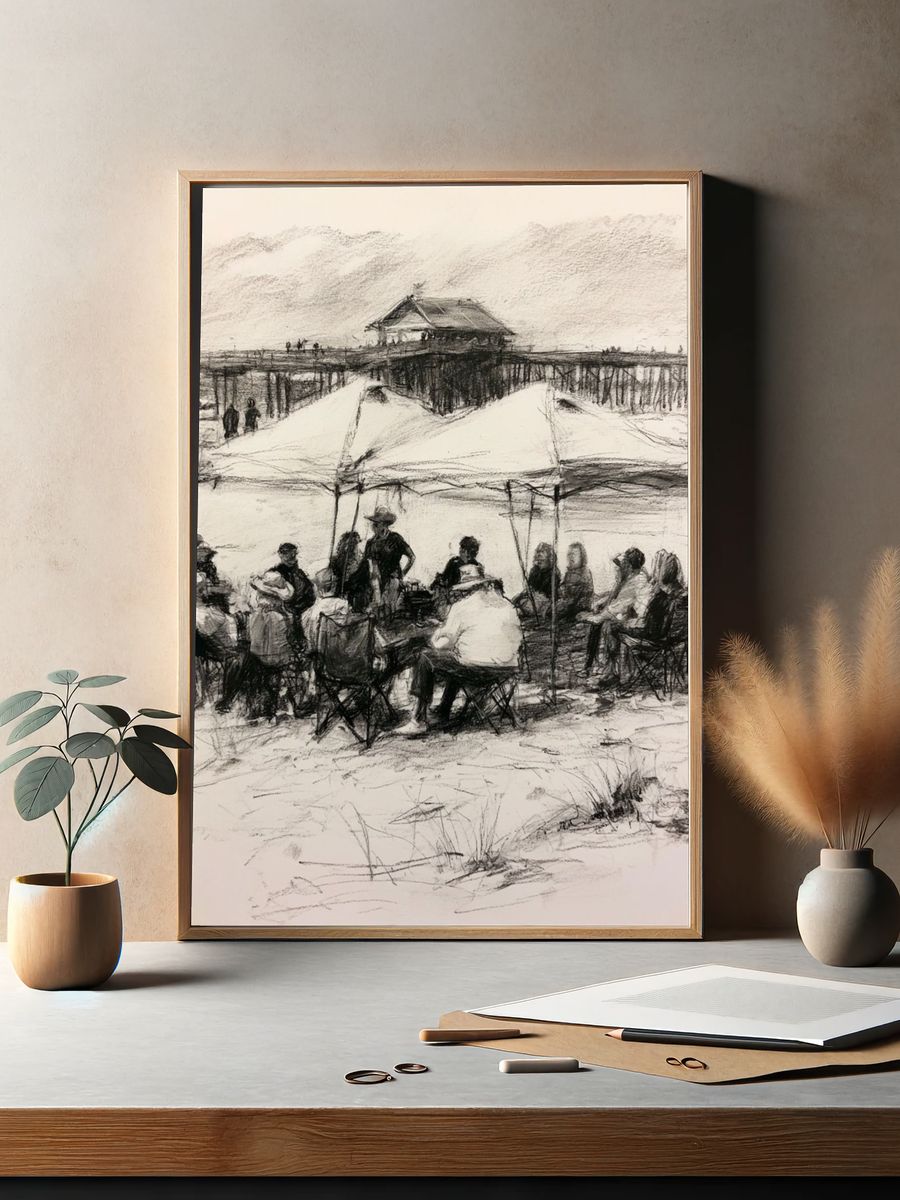 Beach Gathering Sketch Print. — room view 2