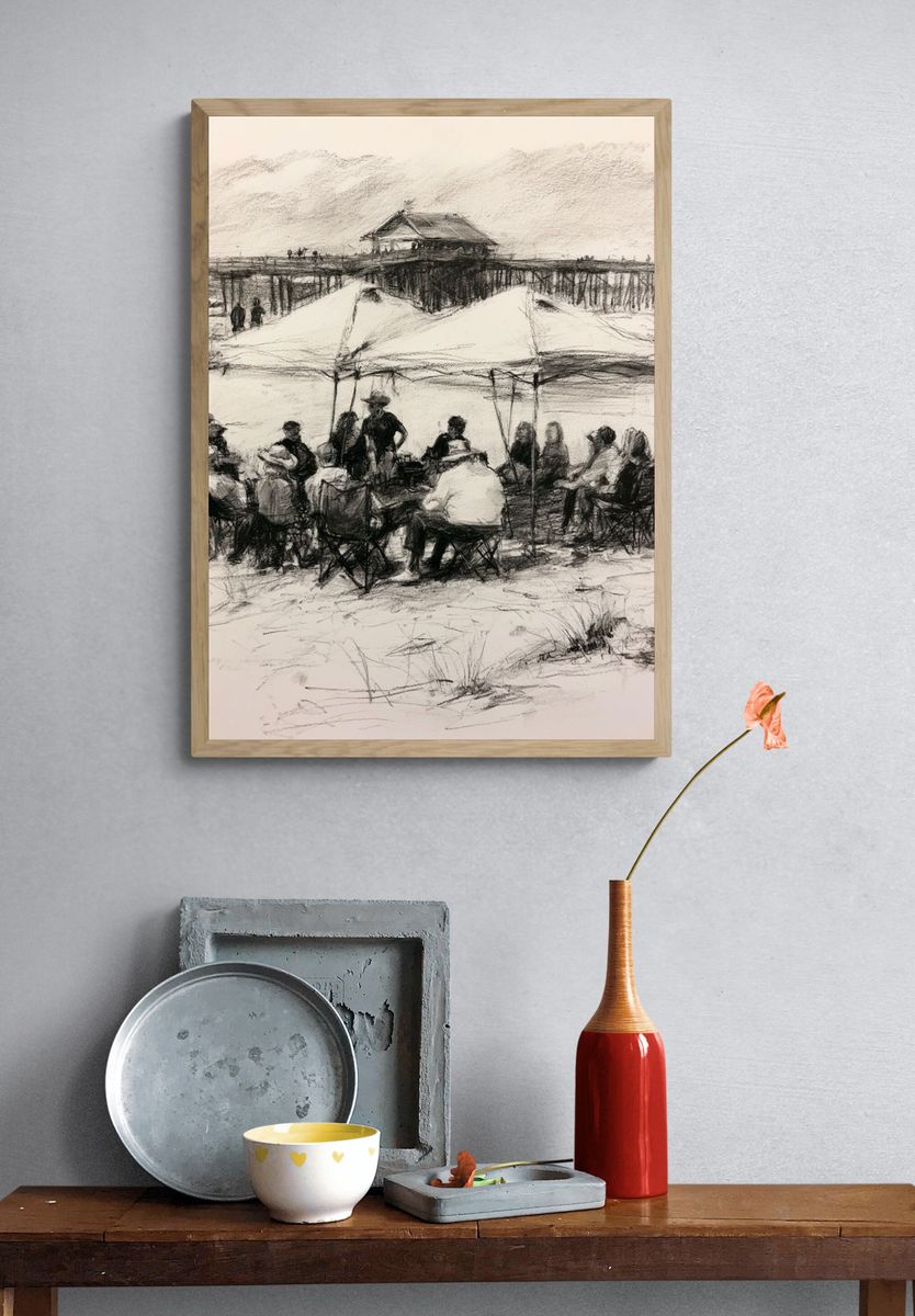 Beach Gathering Sketch Print. — room view 3