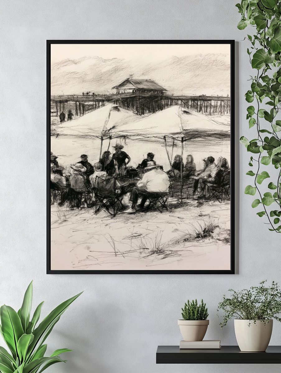 Beach Gathering Sketch Print. — room view 4