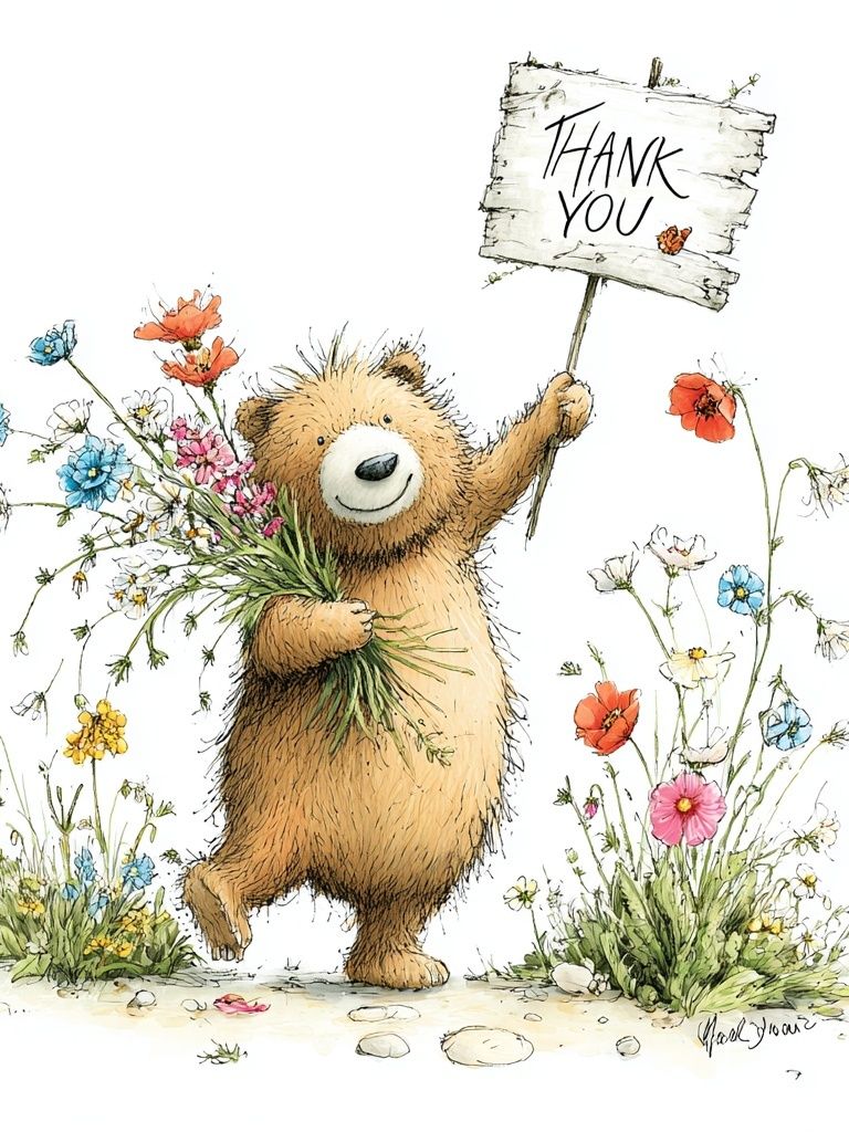 Thank You Bear Watercolor Print. poster detail