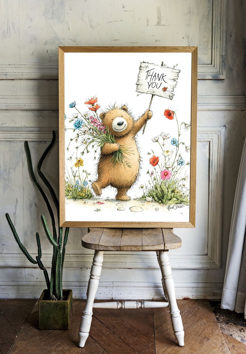 Thank You Bear Watercolor Print. — room view 1