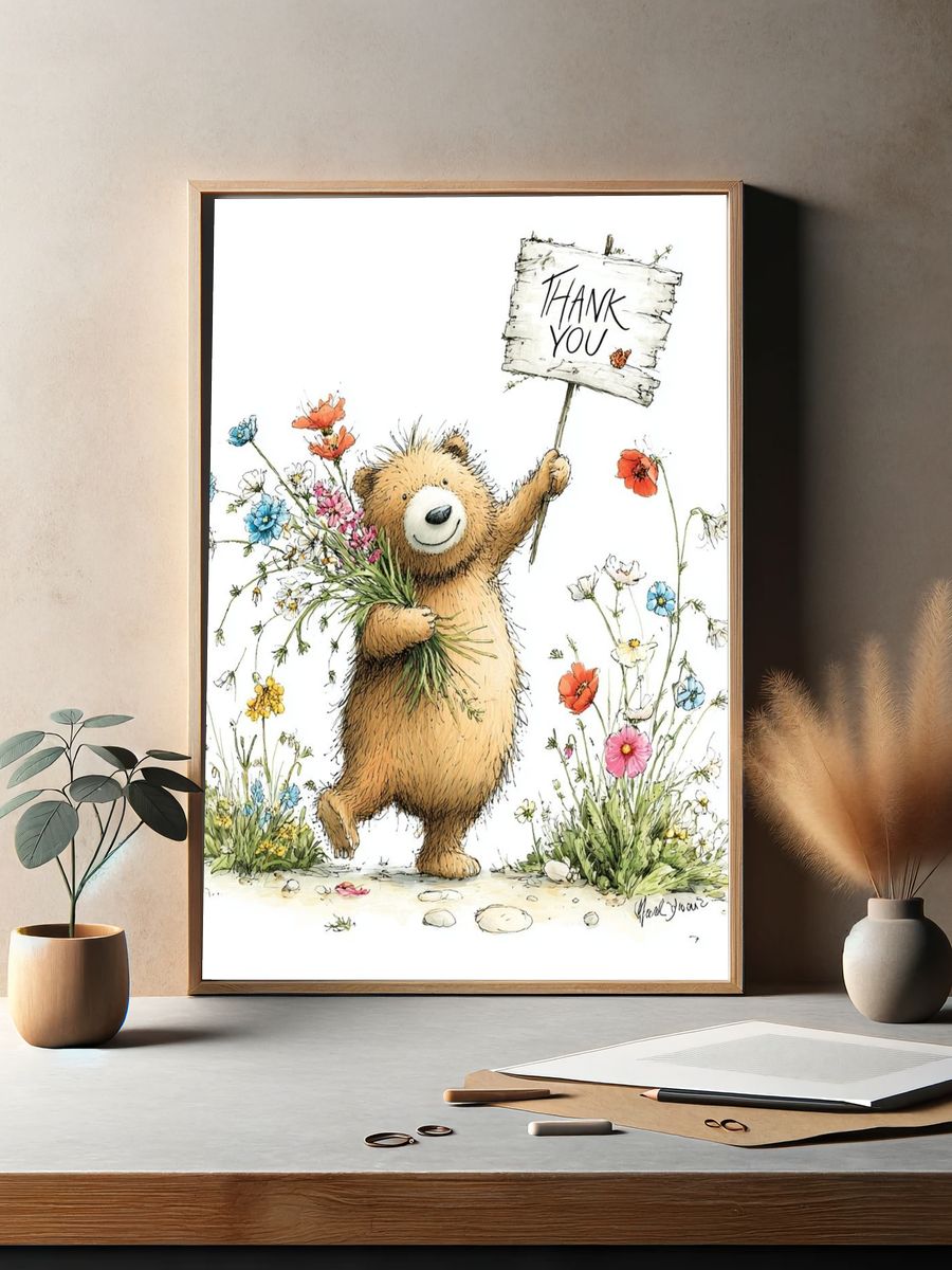 Thank You Bear Watercolor Print. — room view 2
