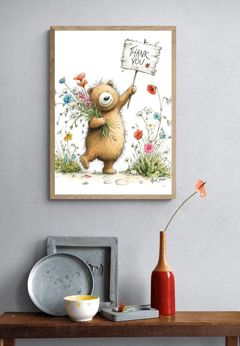 Thank You Bear Watercolor Print. — room view 3