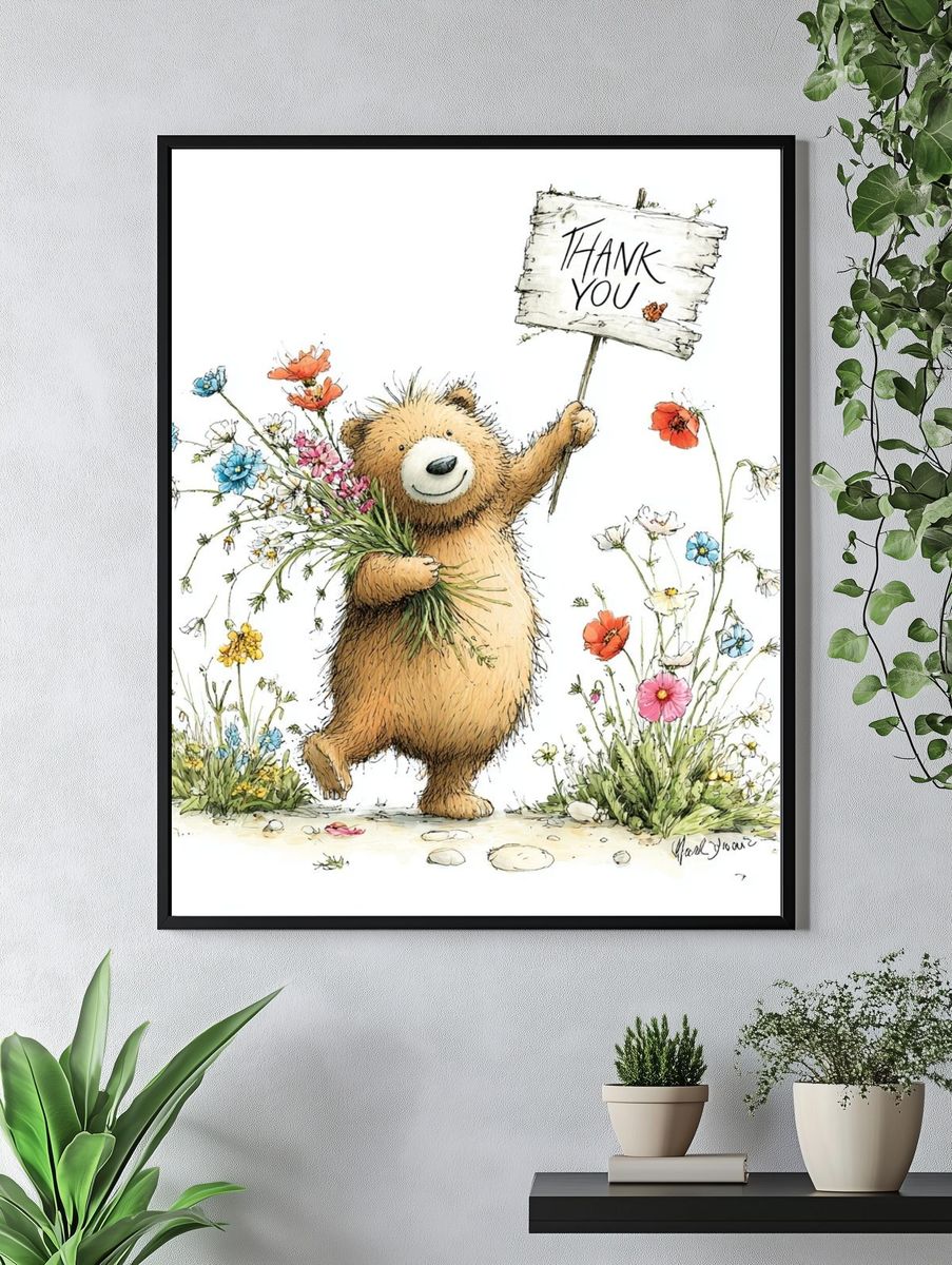 Thank You Bear Watercolor Print. — room view 4