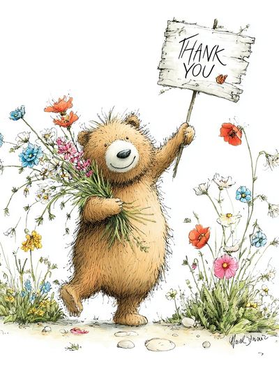 Thank You Bear Watercolor Print. poster print