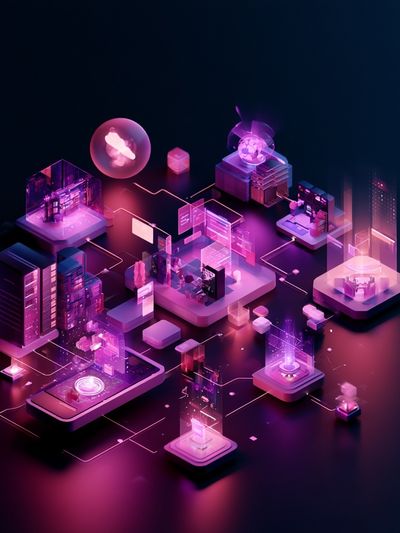 Neon Tech City Illustration Poster.
