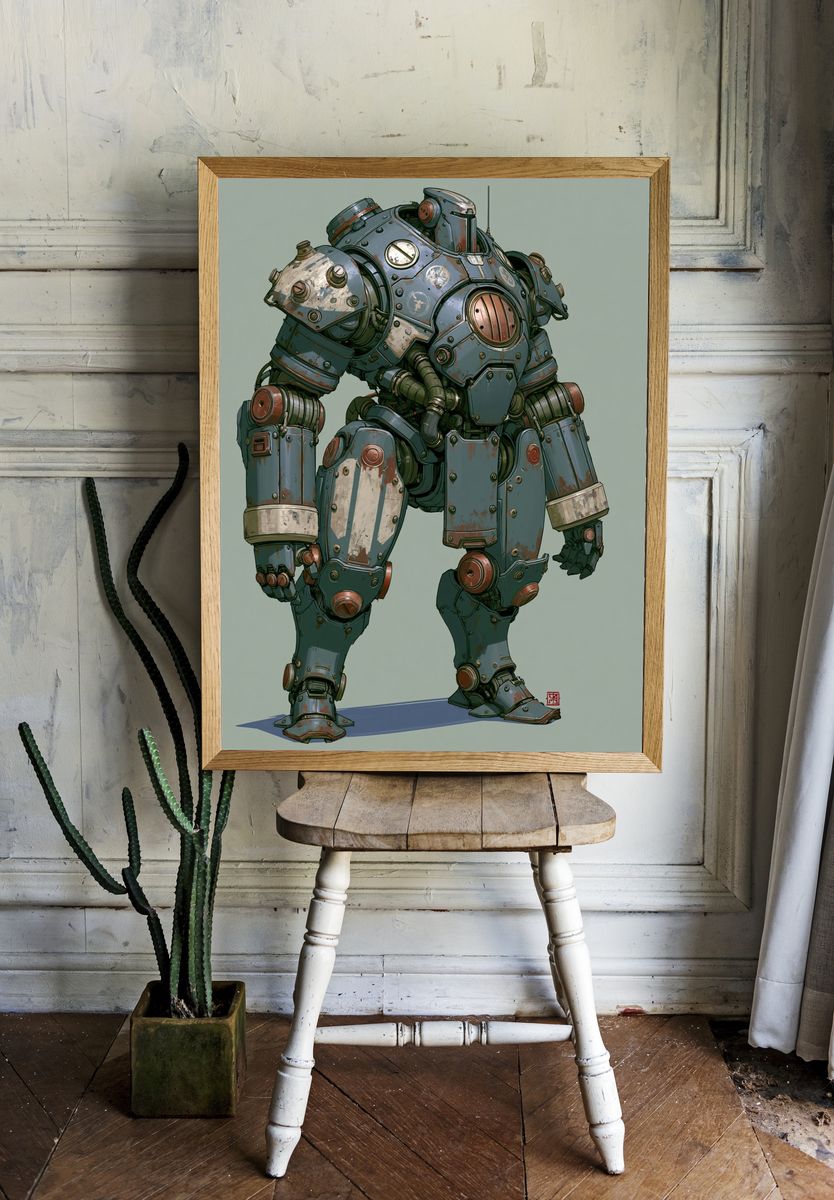 Steampunk Mech Robot Illustration Poster. — room view 1