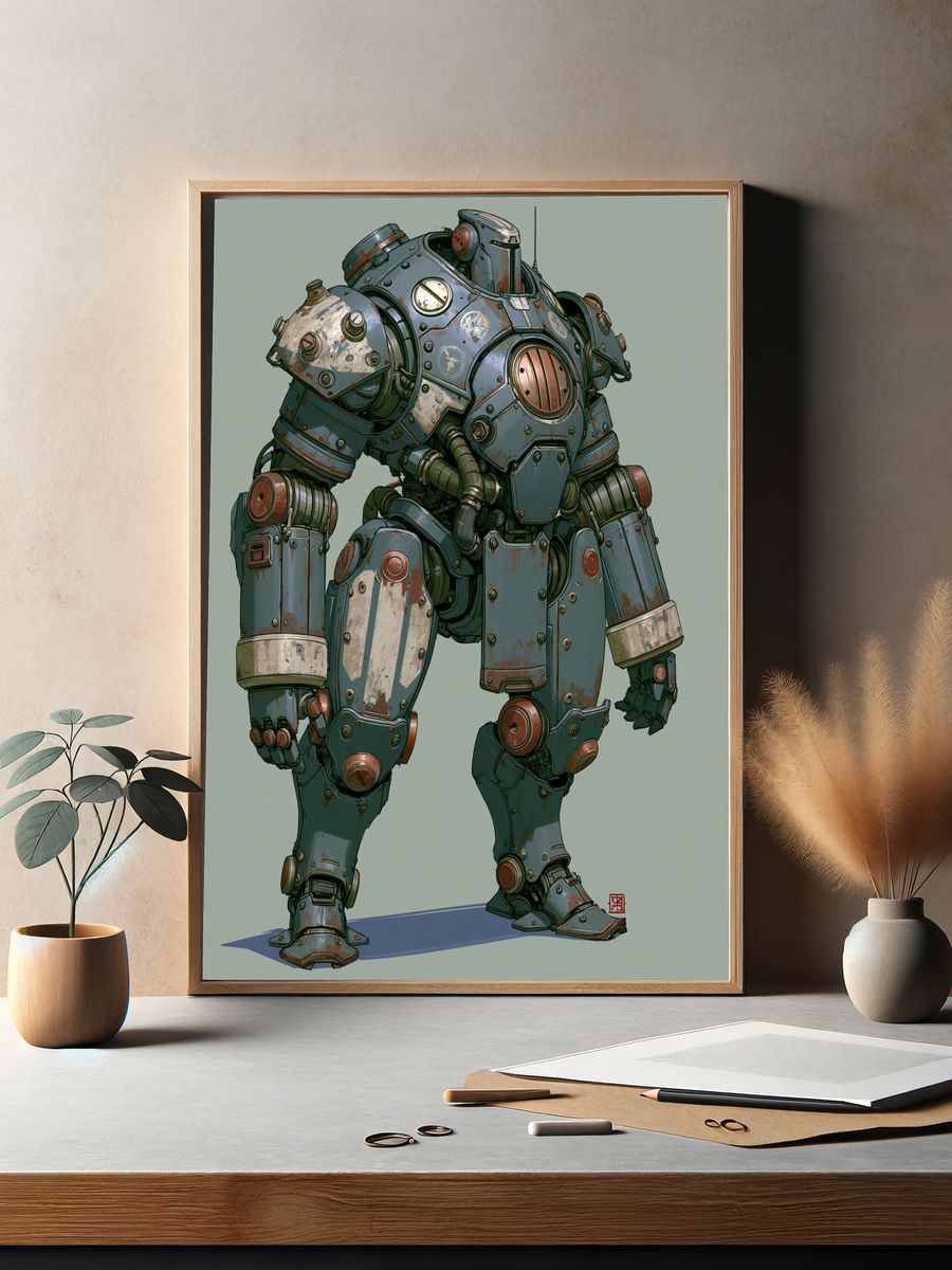 Steampunk Mech Robot Illustration Poster. — room view 2