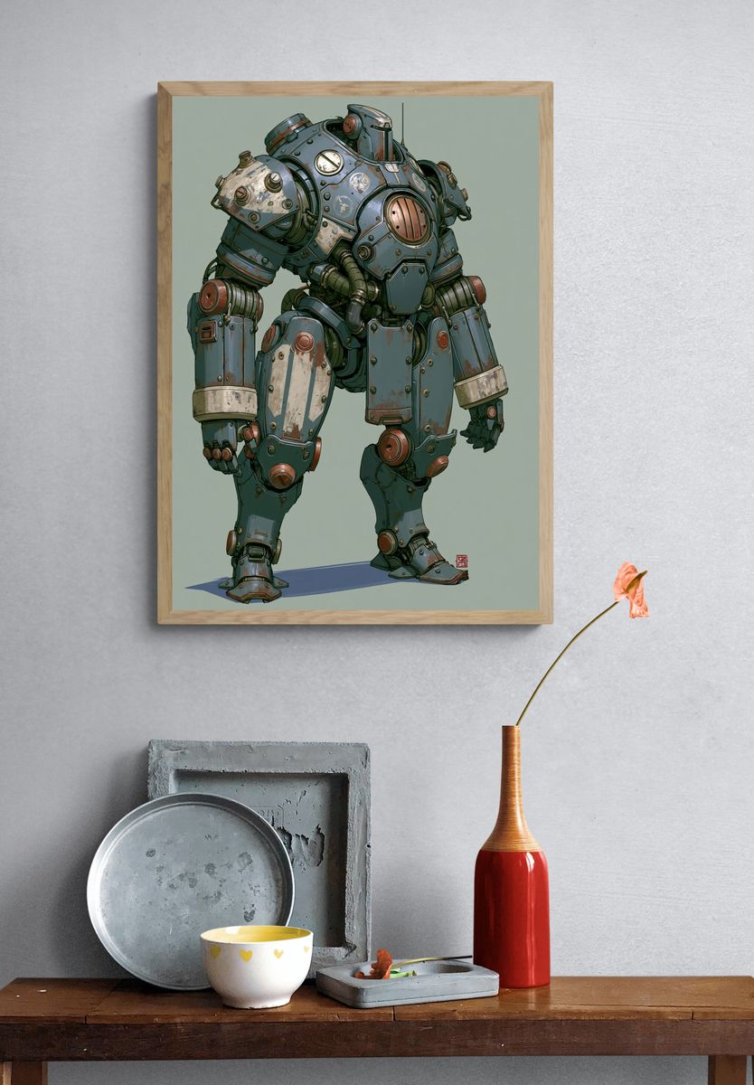 Steampunk Mech Robot Illustration Poster. — room view 3