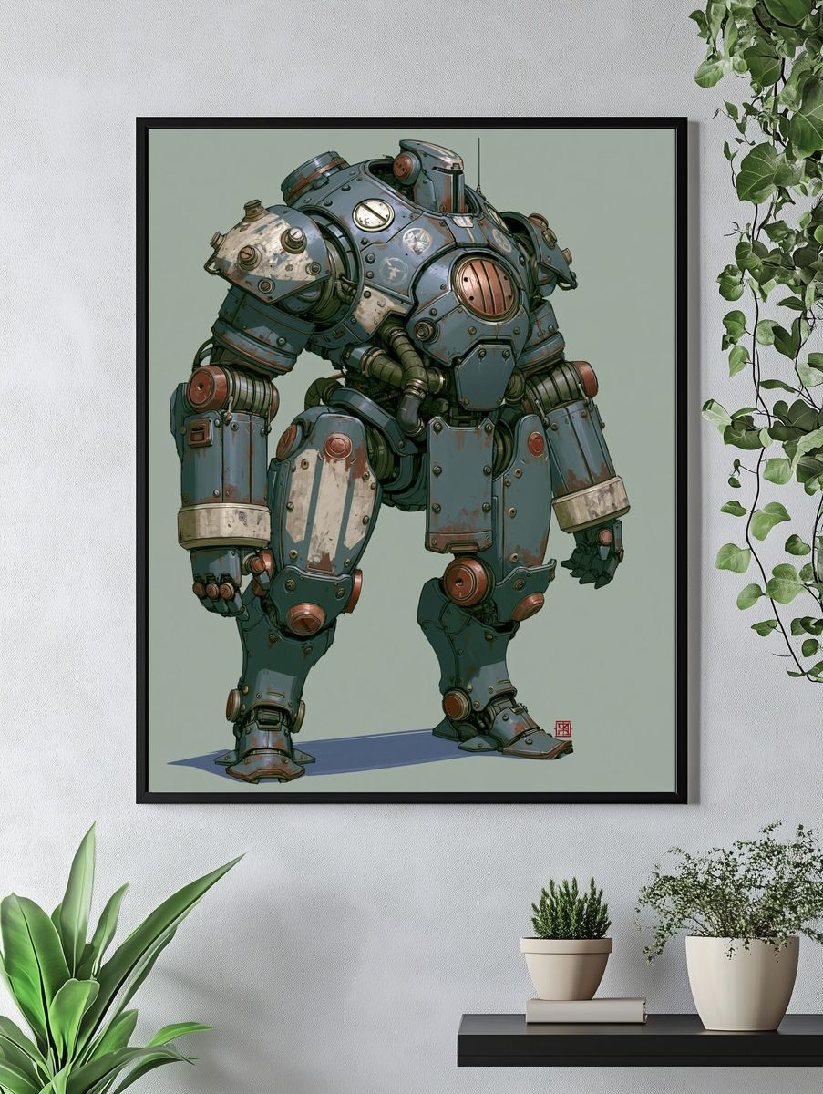 Steampunk Mech Robot Illustration Poster. — room view 4