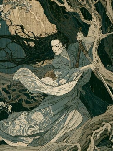 Samurai Forest Battle Illustration Poster. poster — illustration art