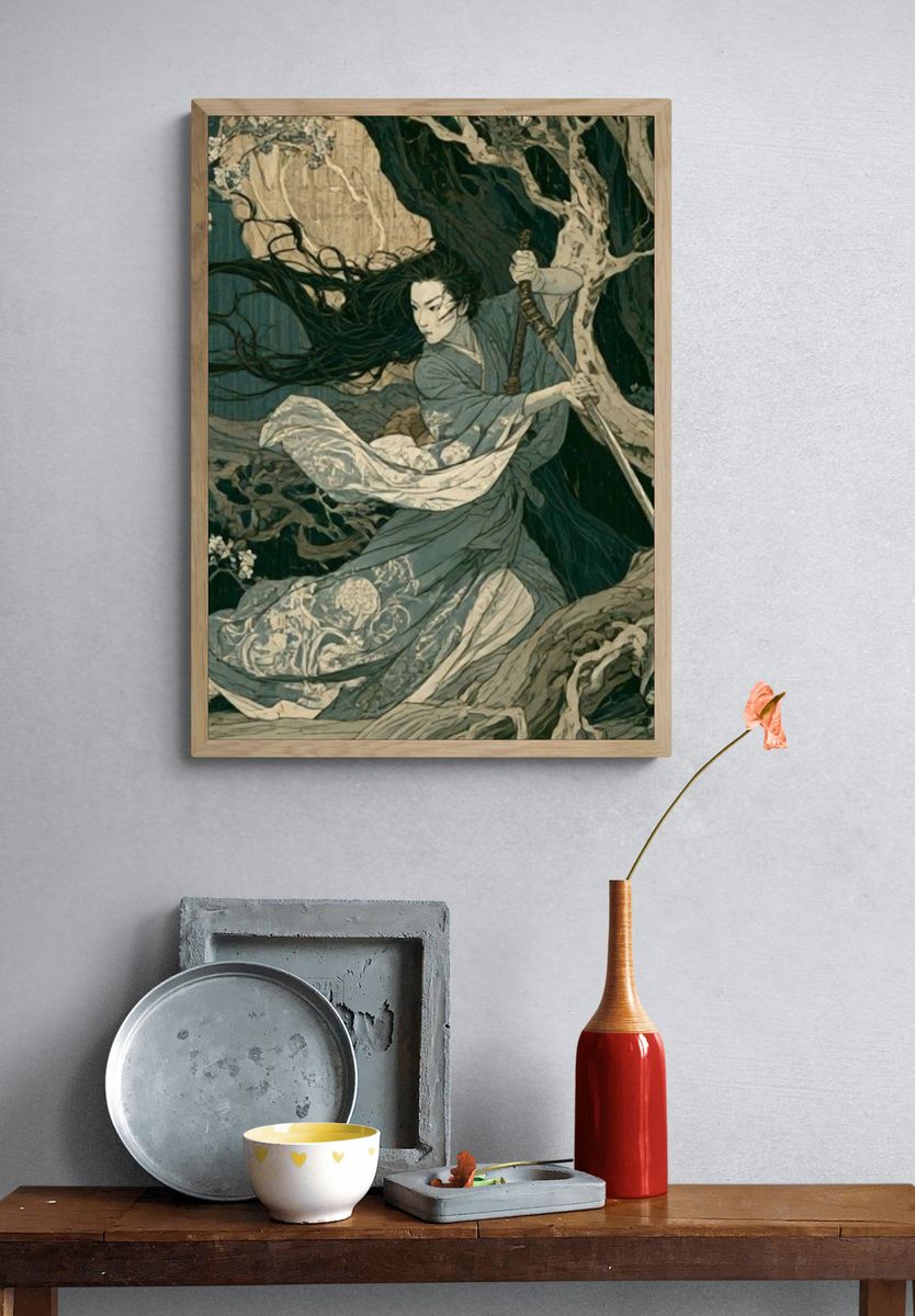 Samurai Forest Battle Illustration Poster. — room view 3