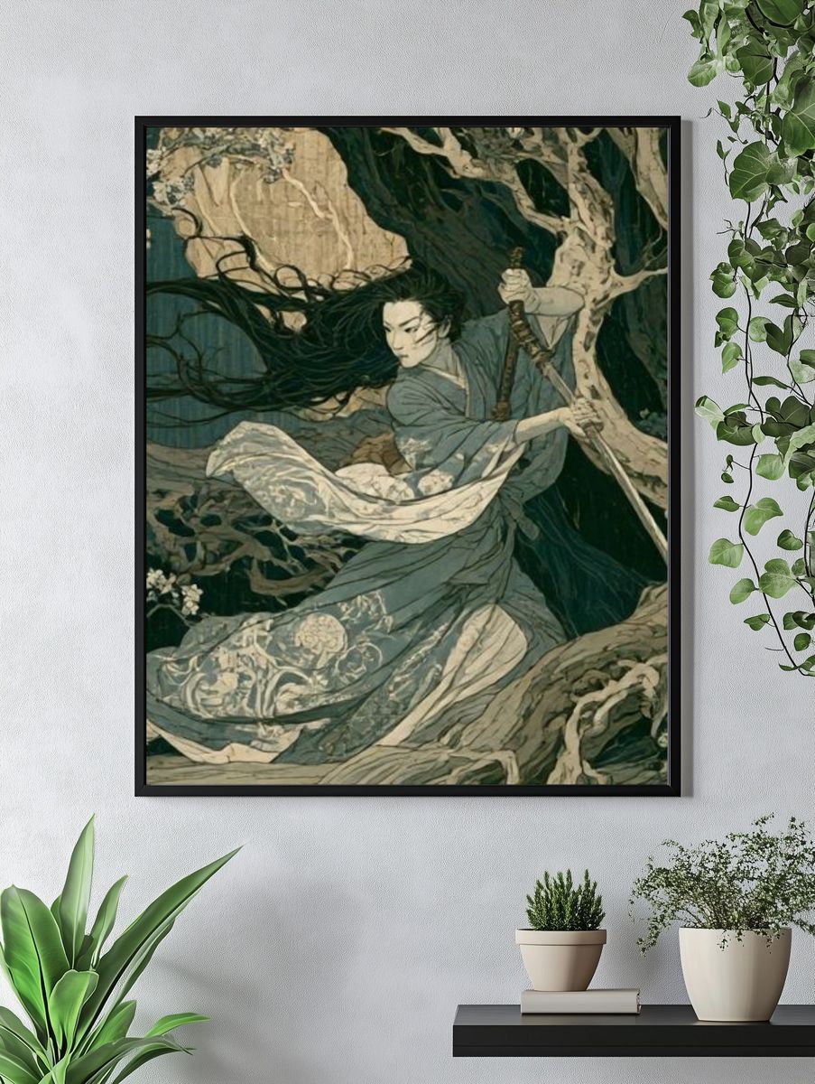 Samurai Forest Battle Illustration Poster. — room view 4