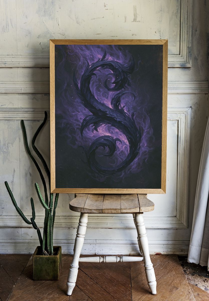 Purple Smoke Serpent Abstract Poster. room preview