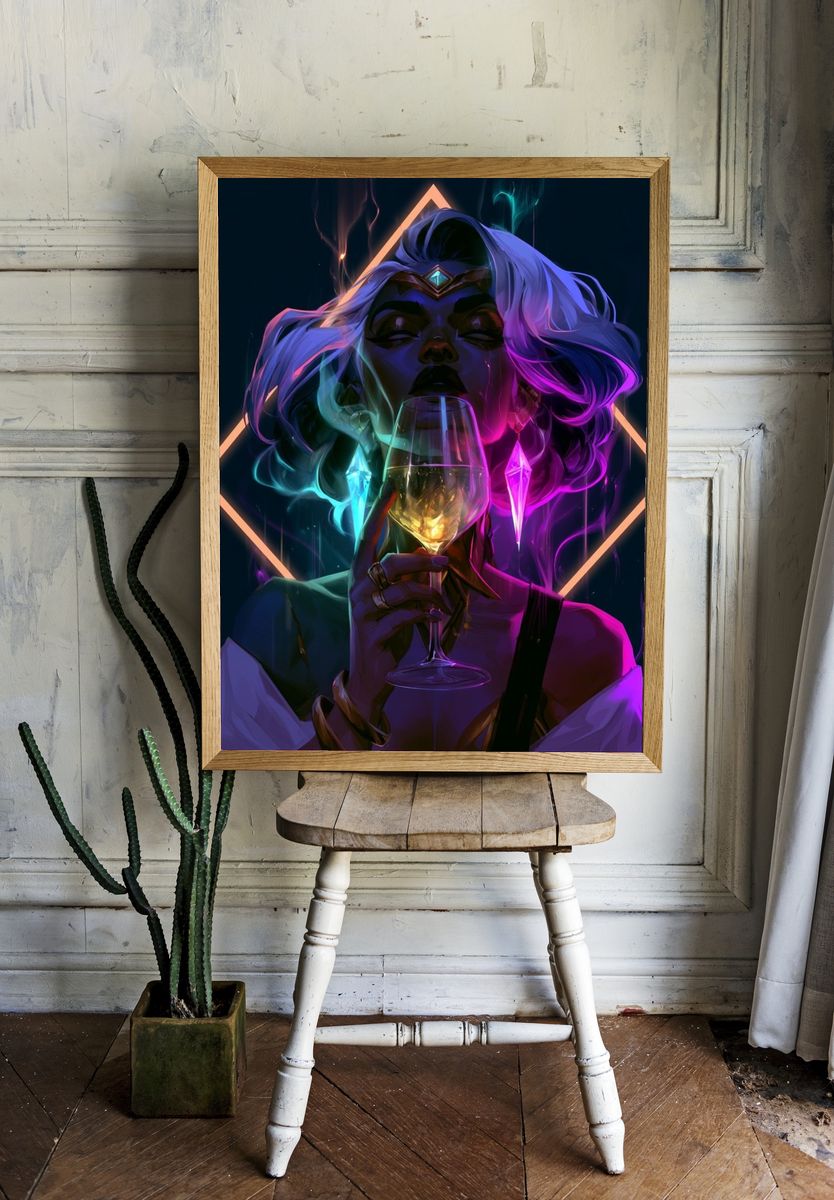 Neon Goddess Portrait Print. room preview