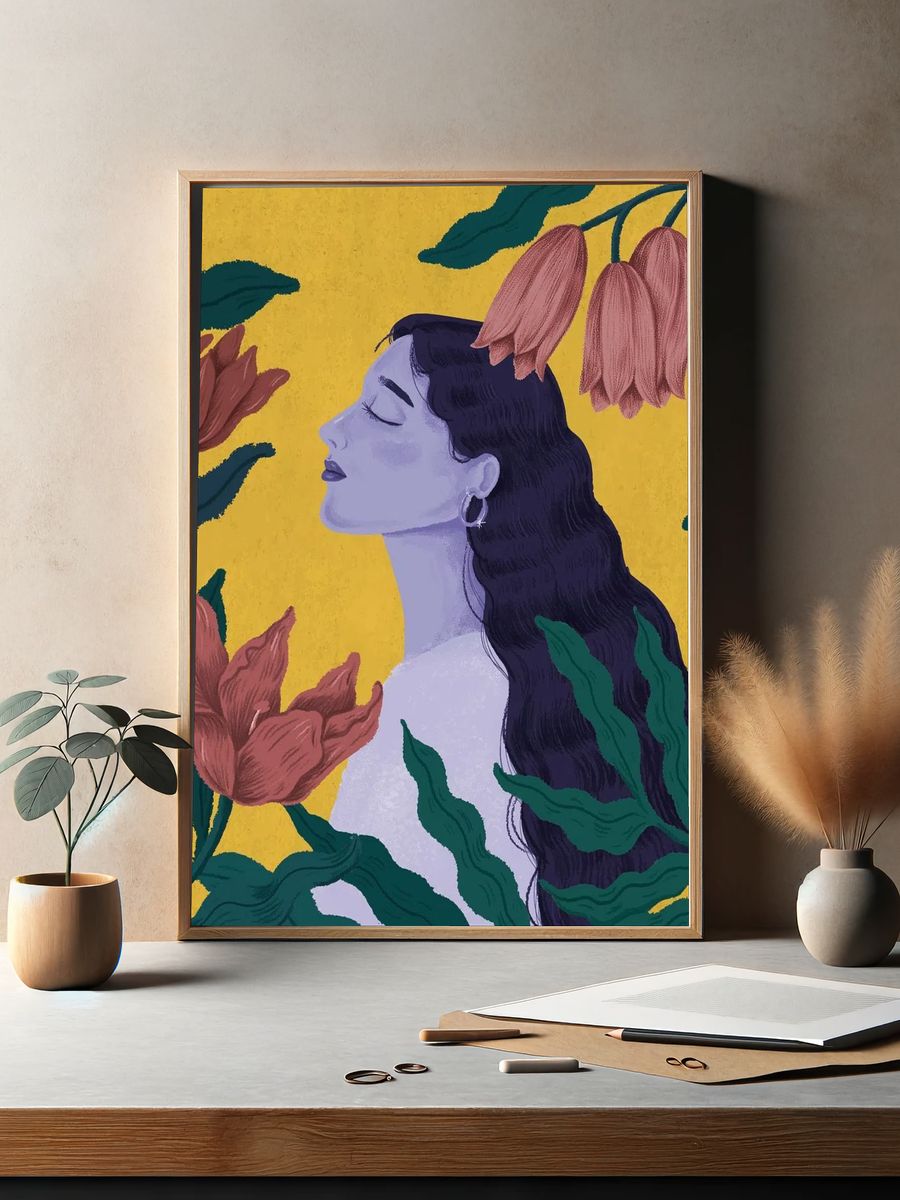 Beautiful purple woman surrounded nature. — room view 2