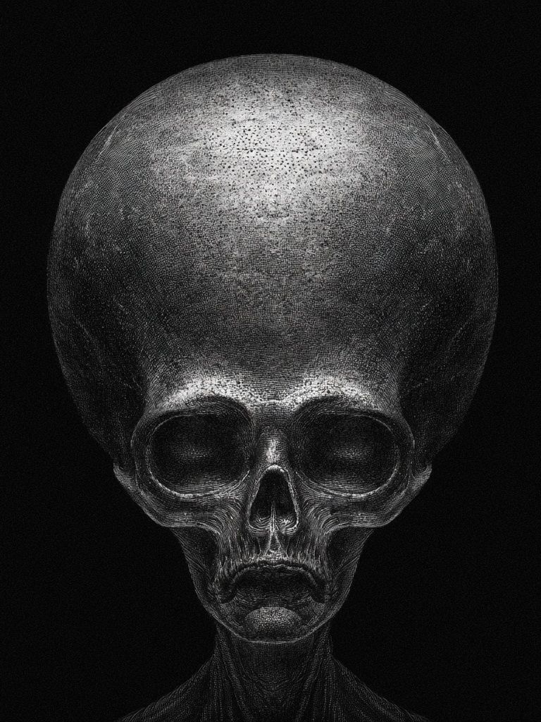 Surreal Alien Skull Print. poster — illustration art