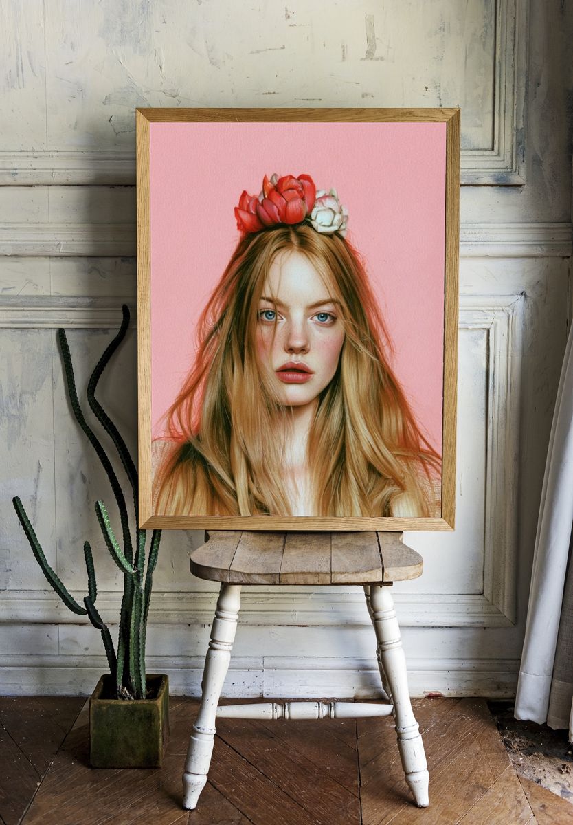 Floral Portrait Illustration Print. room preview