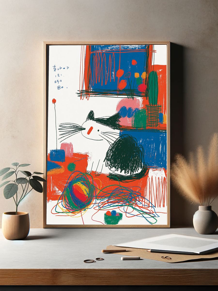 Playful Cat Abstract Poster. — room view 2