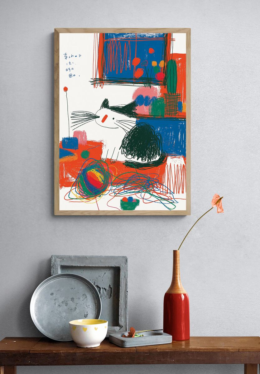 Playful Cat Abstract Poster. — room view 3
