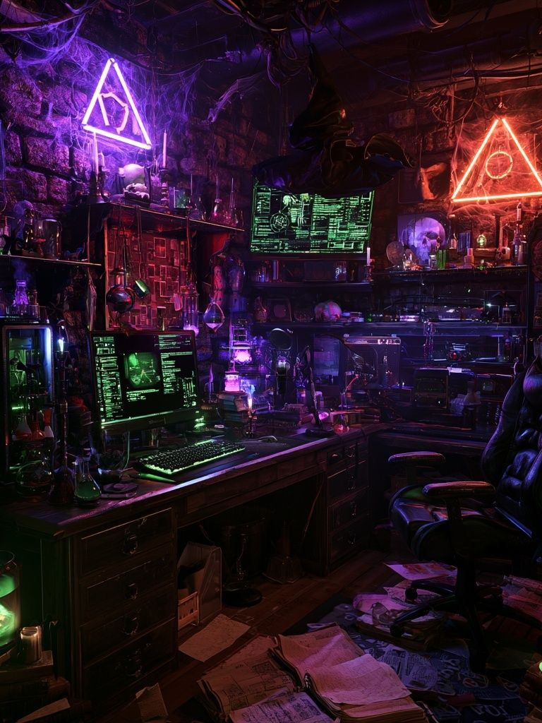 Neon Alchemist Lab Illustration Poster. poster — illustration art