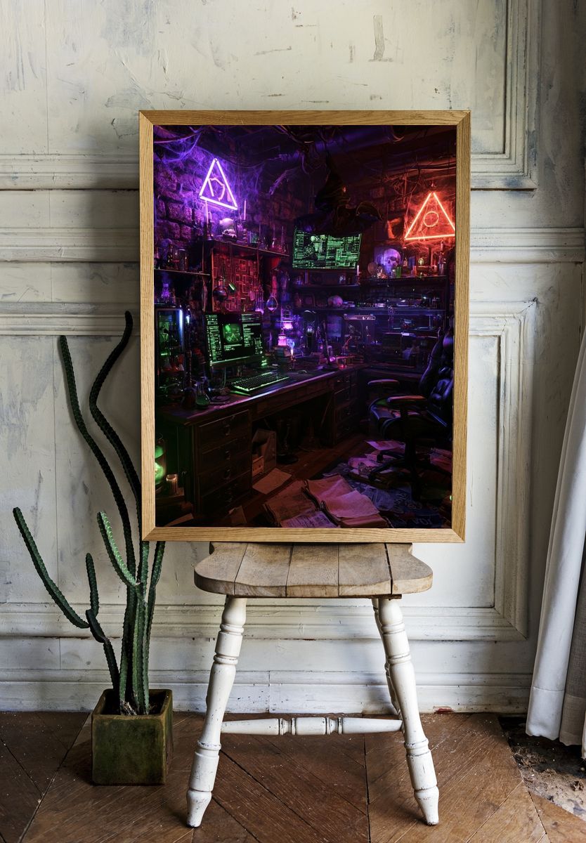 Neon Alchemist Lab Illustration Poster. — room view 1