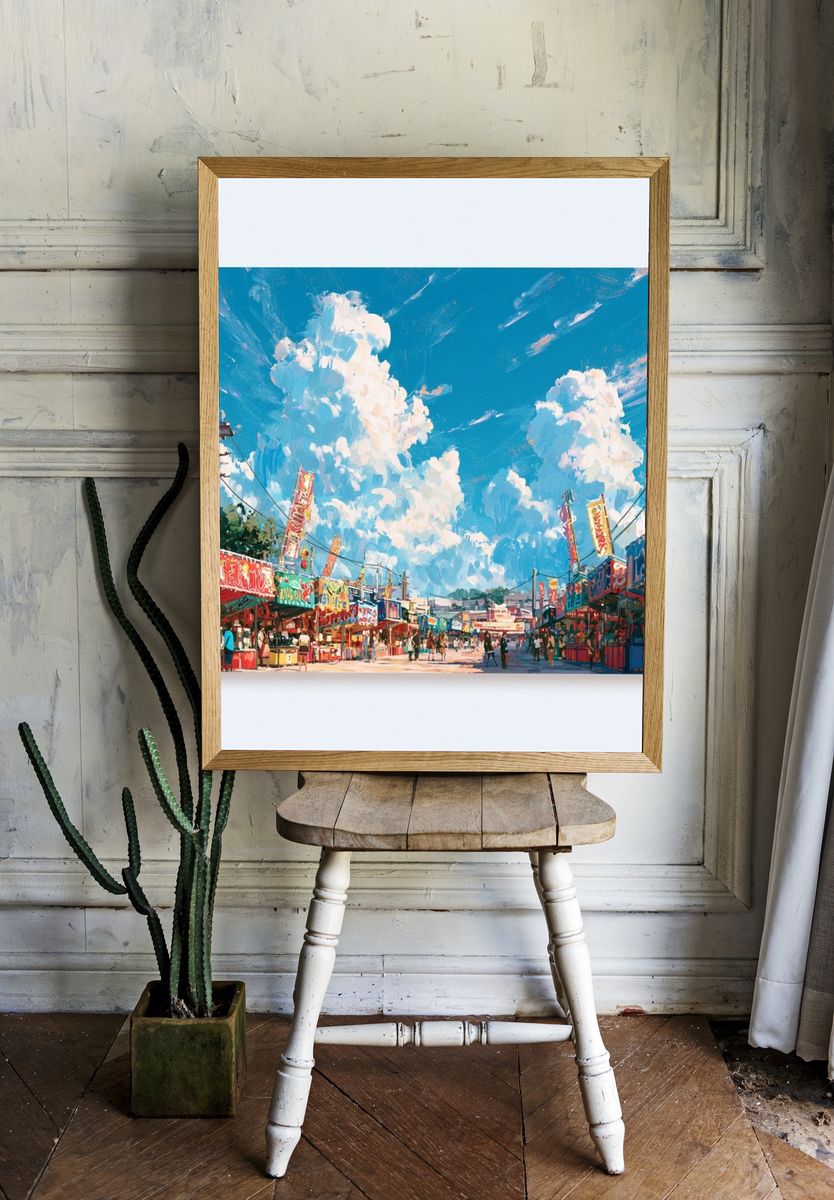 Festival Street Market Illustration Poster. — room view 1