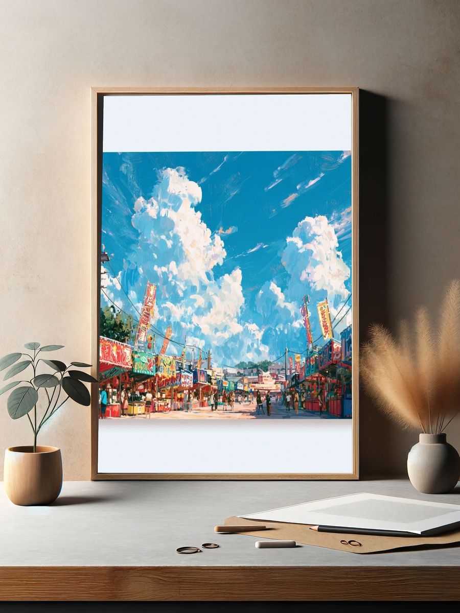 Festival Street Market Illustration Poster. — room view 2