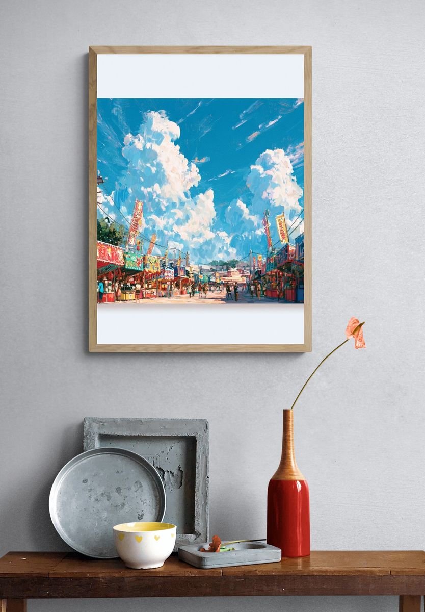 Festival Street Market Illustration Poster. — room view 3