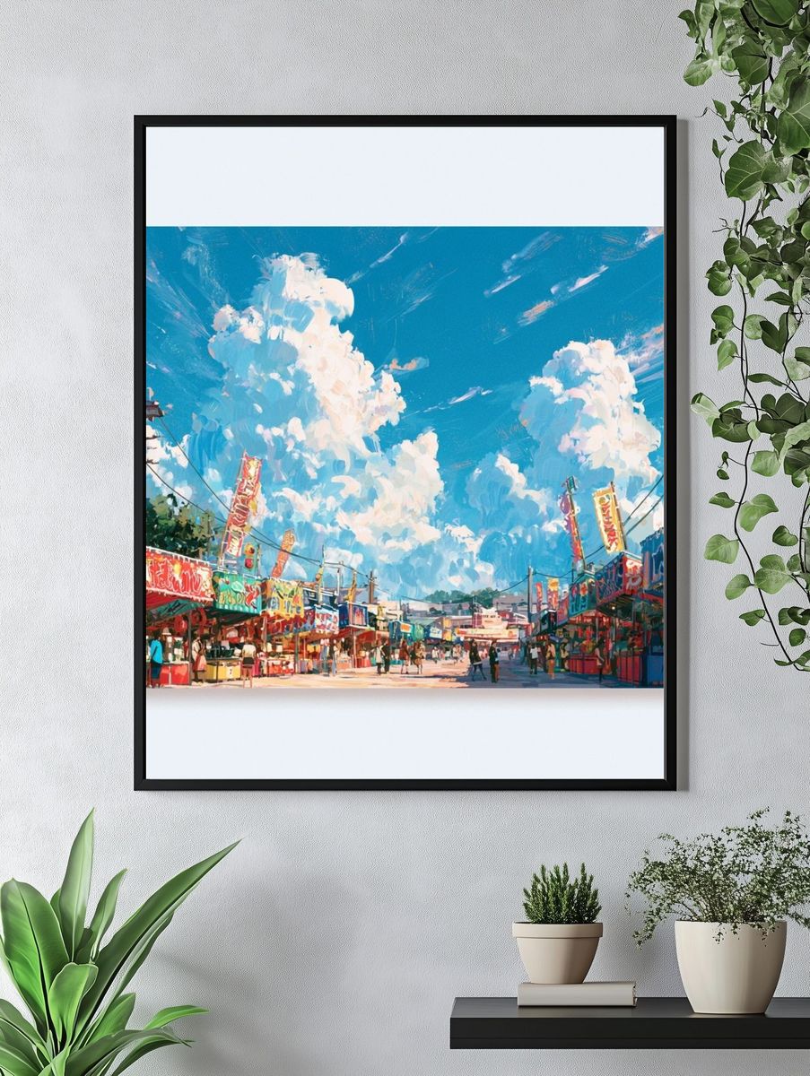 Festival Street Market Illustration Poster. — room view 4