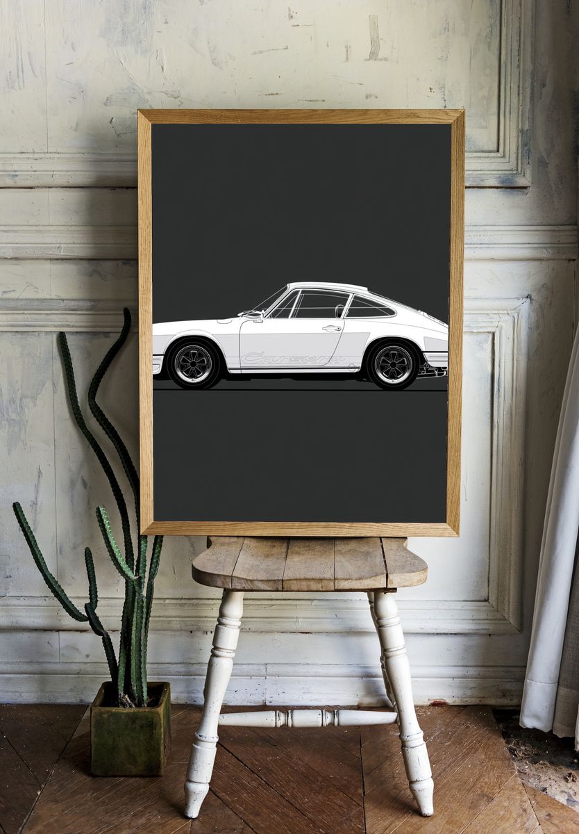 Porsche 911 Carrera Side Profile Print. room preview