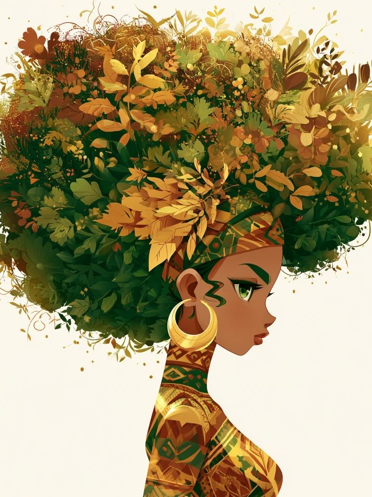 Afro Botanical Portrait Print. poster detail
