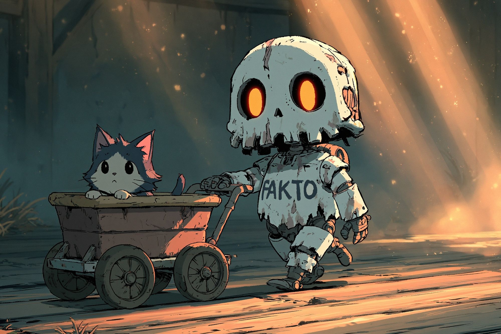 Robot and Cat Adventure Print. poster — illustration art