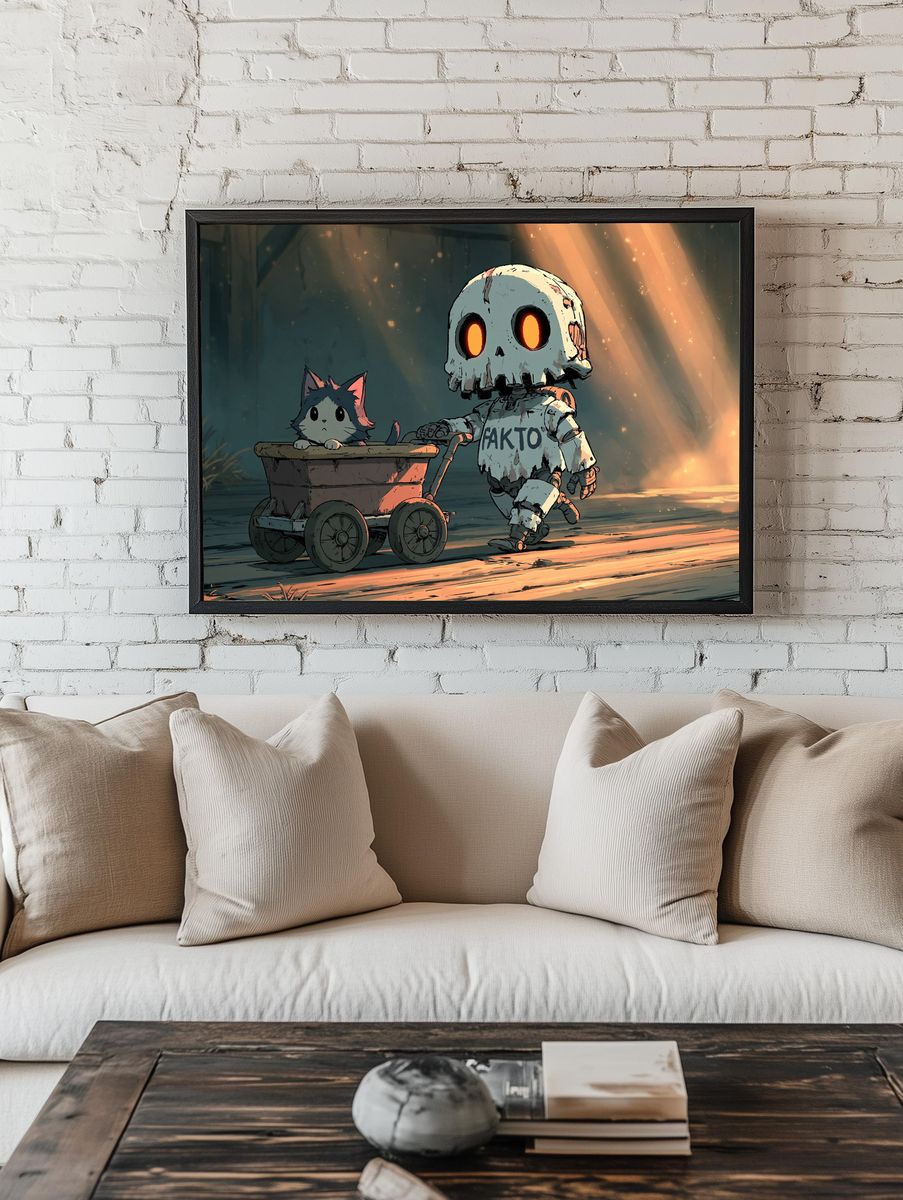 Robot and Cat Adventure Print. — room view 1