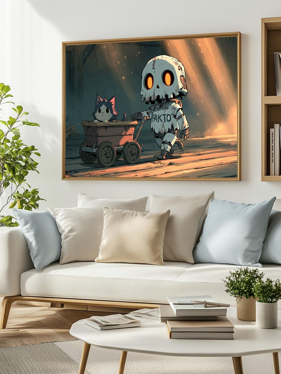 Robot and Cat Adventure Print. — room view 2