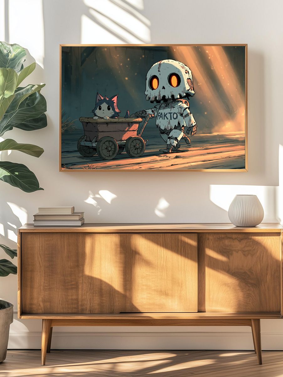 Robot and Cat Adventure Print. — room view 3