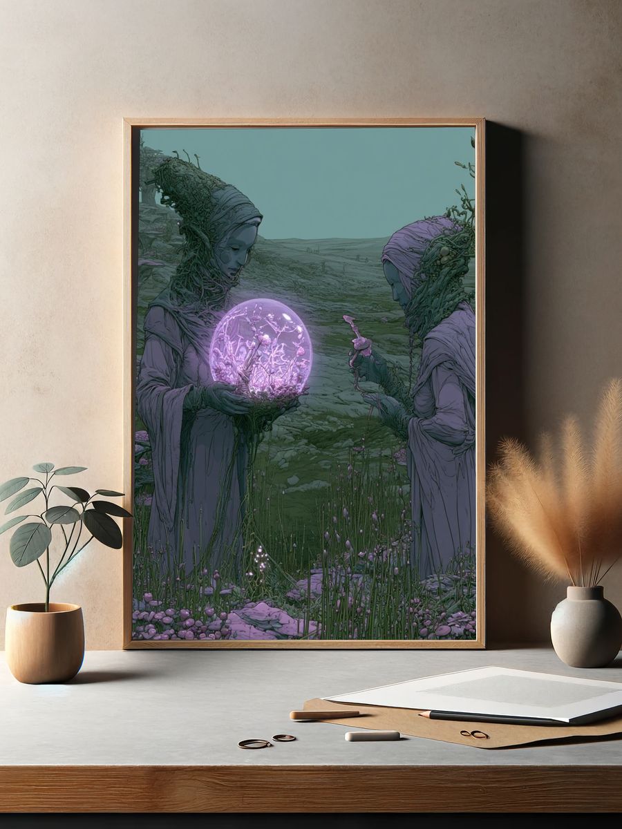 Mystic Garden Figures Illustration Poster. — room view 2