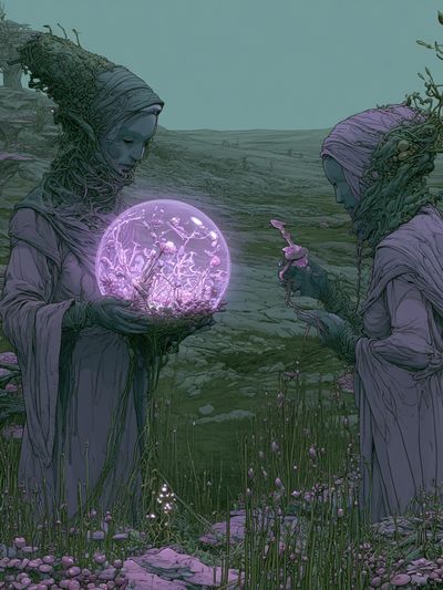 Mystic Garden Figures Illustration Poster. poster