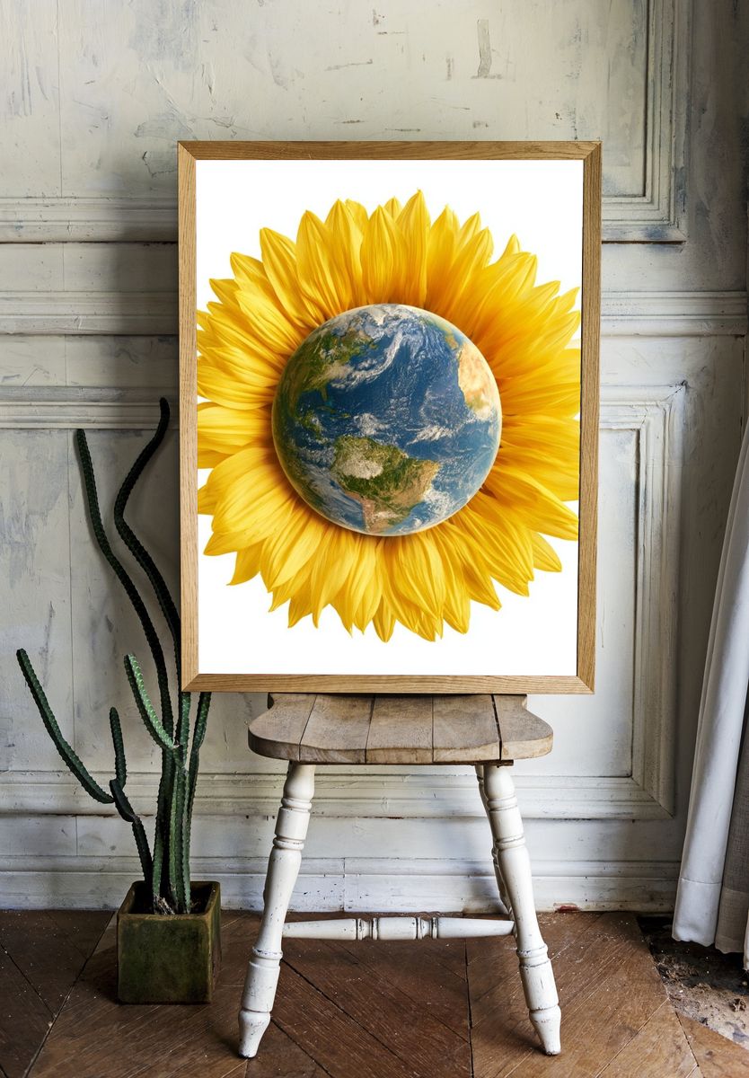 Earth Sunflower Illustration Poster. room preview