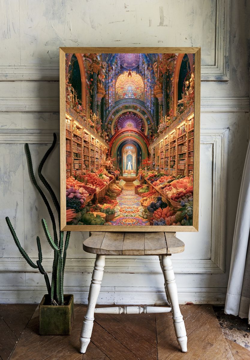 Enchanted Market Hall Illustration Poster. room preview
