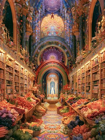 Enchanted Market Hall Illustration Poster.