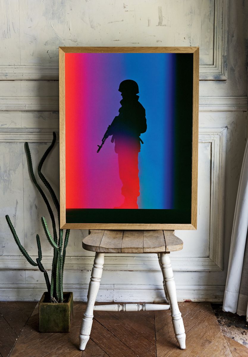 Soldier Silhouette Neon Poster. room preview
